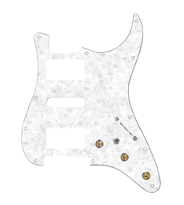 920D Custom HSH Pre-Wired Pickguard for Strat With A White Pearl Pickguard and S7W-HSH-MT Wiring Harness