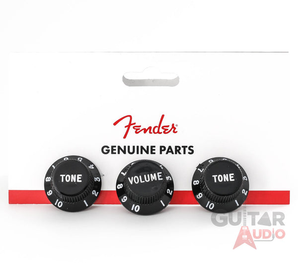 Genuine Fender Stratocaster/Strat Black Guitar Control Knobs - 2 Tone, 1 Volume