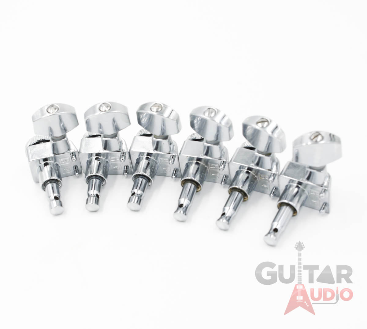 Genuine Fender CHROME LOCKING Tuners 6-InLine 2-pin Strat/Tele F Logo