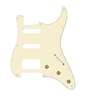 920D Custom HSS Pre-Wired Pickguard for Strat With An Aged White Pickguard and S5W-HSS-PP Wiring Harness