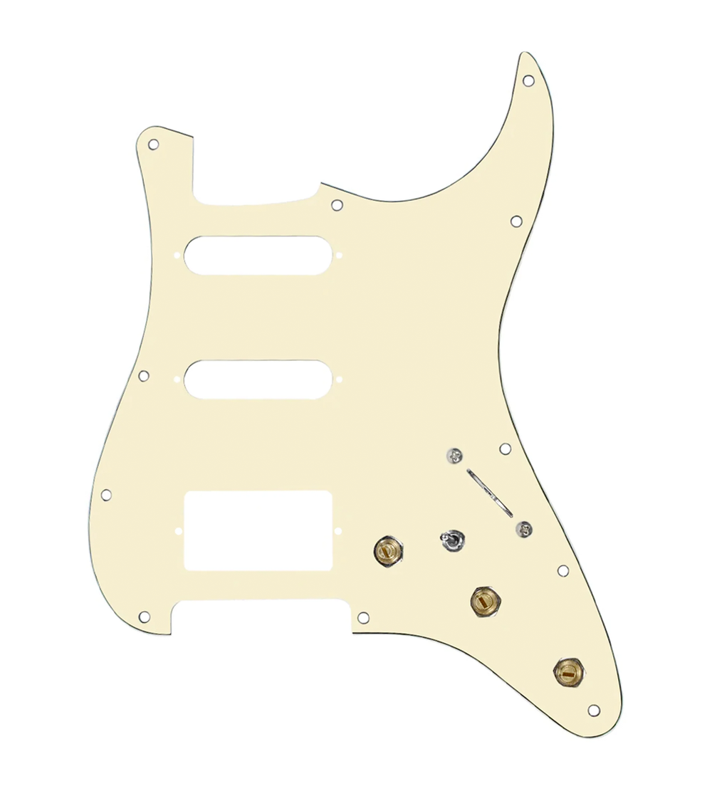 920D Custom HSS Pre-Wired Pickguard for Strat With An Aged White Pickguard and S7W-HSS-MT Wiring Harness