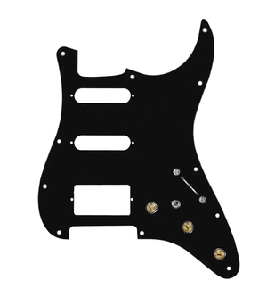 920D Custom HSS Pre-Wired Pickguard for Strat With A Black Pickguard and S7W-HSS-MT Wiring Harness