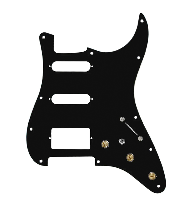920D Custom HSS Pre-Wired Pickguard for Strat With A Black Pickguard and S7W-HSS-MT Wiring Harness