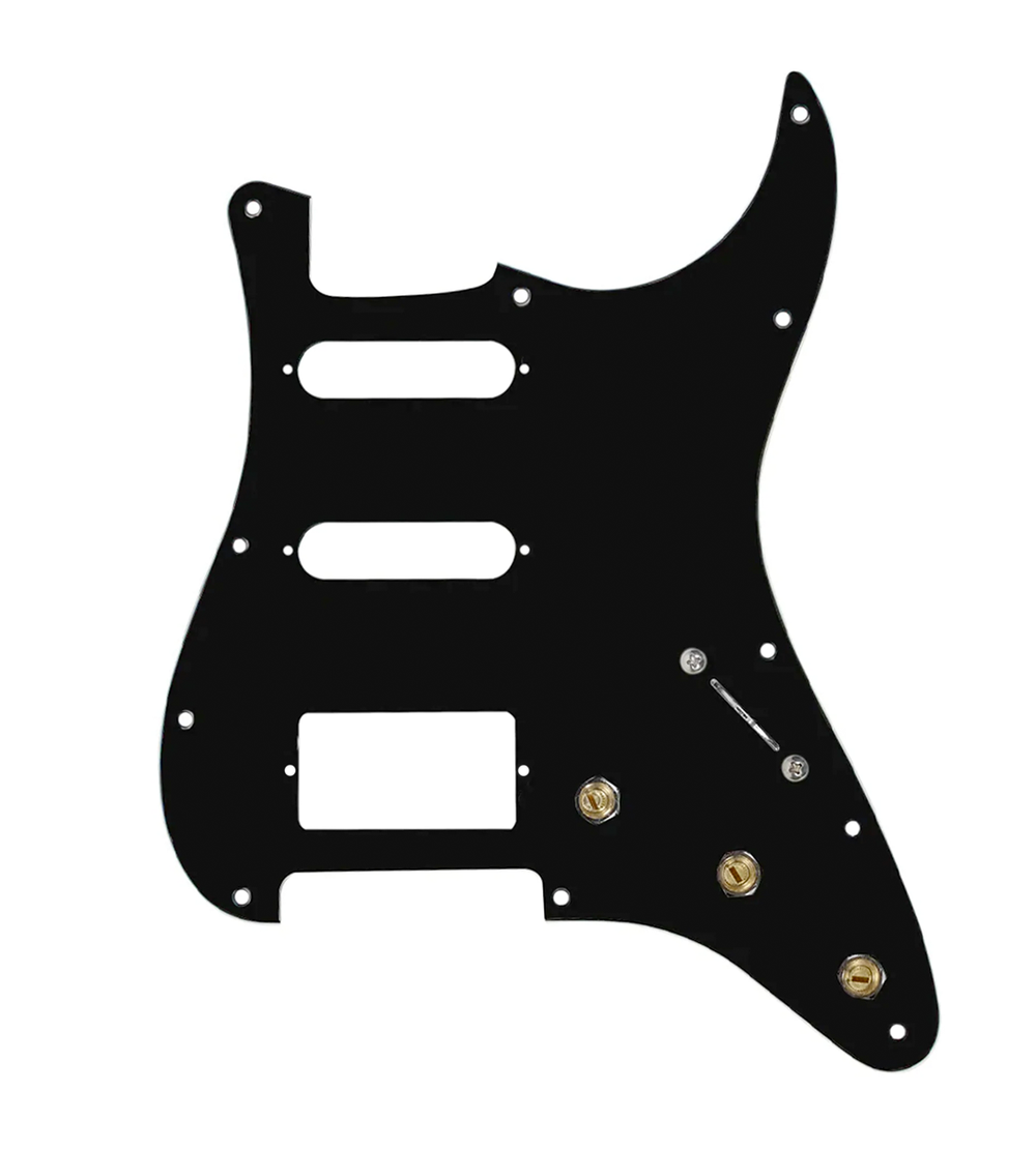 920D Custom HSS Pre-Wired Pickguard for Strat With A Black Pickguard and S7W-HSS-PP Wiring Harness