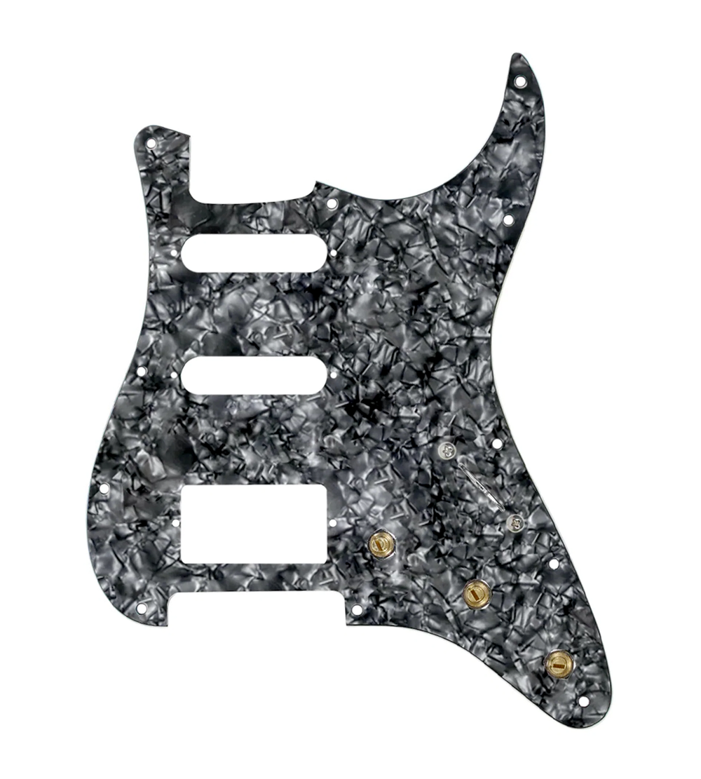 920D Custom HSS Pre-Wired Pickguard for Strat With A Black Pearl Pickguard and S5W-HSS-PP Wiring Harness
