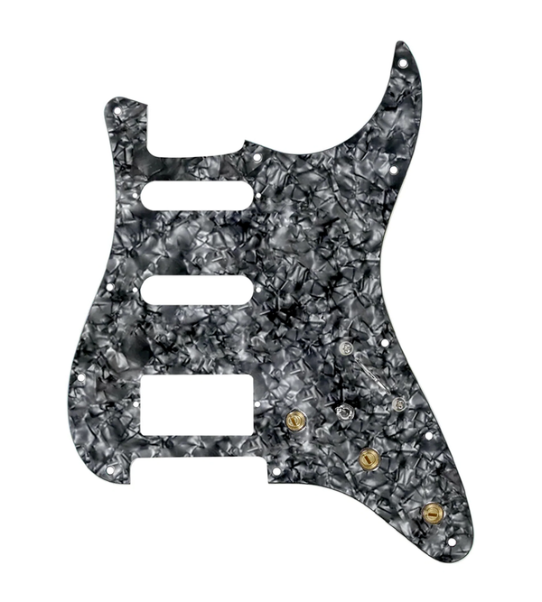 920D Custom HSS Pre-Wired Pickguard for Strat With A Black Pearl Pickguard and S7W-HSS-MT Wiring Harness