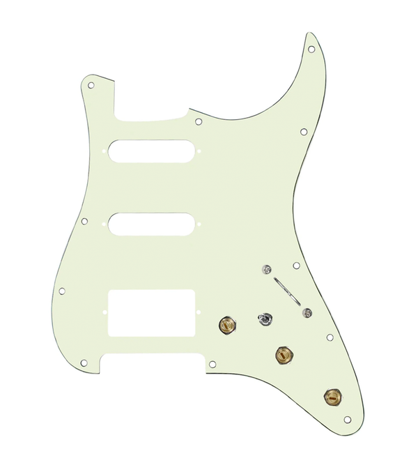 920D Custom HSS Pre-Wired Pickguard for Strat With A Mint Green Pickguard and S7W-HSS-MT Wiring Harness