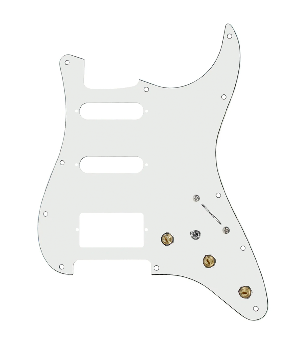 920D Custom HSS Pre-Wired Pickguard for Strat With A Parchment Pickguard and S7W-HSS-MT Wiring Harness