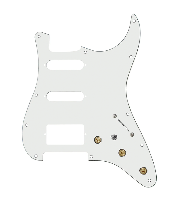 920D Custom HSS Pre-Wired Pickguard for Strat With A Parchment Pickguard and S7W-HSS-MT Wiring Harness