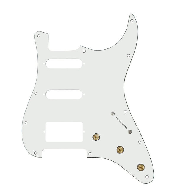 920D Custom HSS Pre-Wired Pickguard for Strat With A Parchment Pickguard and S7W-HSS-PP Wiring Harness