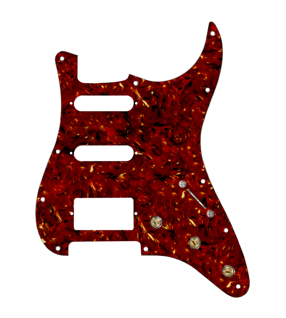 920D Custom HSS Pre-Wired Pickguard for Strat With A Tortoise Pickguard and S5W-HSS-PP Wiring Harness