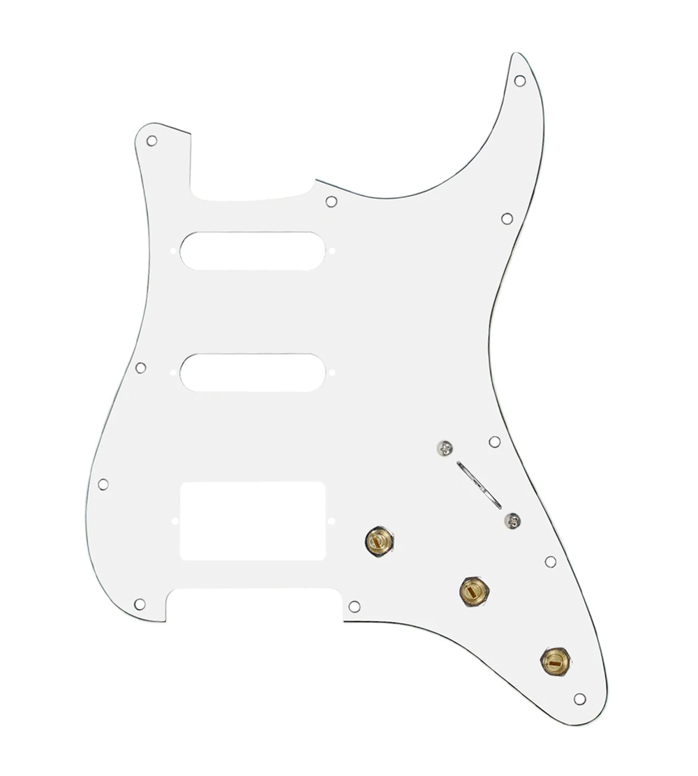 920D Custom HSS Pre-Wired Pickguard for Strat With A White Pickguard and S7W-HSS-PP Wiring Harness