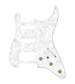 920D Custom HSS Pre-Wired Pickguard for Strat With A White Pearl Pickguard and S7W-HSS-MT Wiring Harness