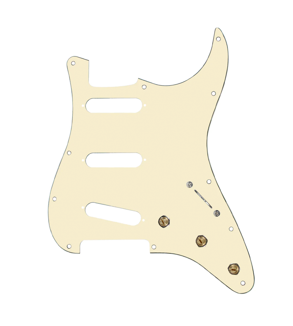 920D Custom SSS Pre-Wired Pickguard for Strat With An Aged White Pickguard and S5W-BL-V Wiring Harness