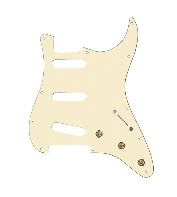 920D Custom SSS Pre-Wired Pickguard for Strat With An Aged White Pickguard and S5W Wiring Harness
