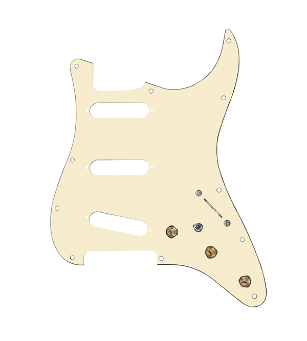 920D Custom SSS Pre-Wired Pickguard for Strat With An Aged White Pickguard and S7W-MT Wiring Harness