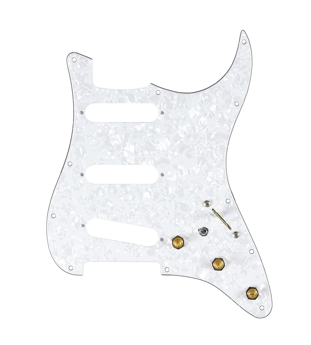 920D Custom SSS Pre-Wired Pickguard for Strat With A White Pearl Pickguard and S7W-MT Wiring Harness