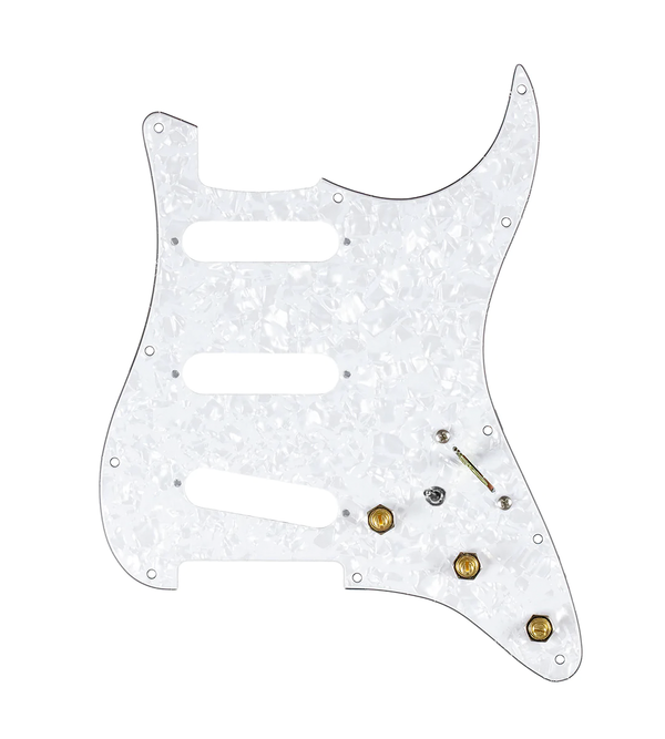 920D Custom SSS Pre-Wired Pickguard for Strat With A White Pearl Pickguard and S7W-MT Wiring Harness