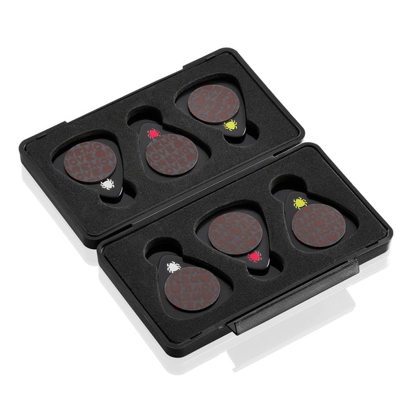 TIK PIK Stick-On Celluloid Guitar Picks, Black, 6-Pack, MULTI-PACK With Case