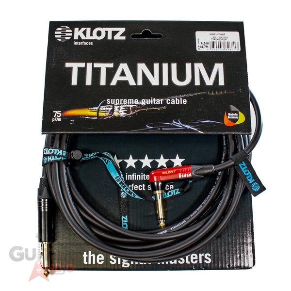 Klotz TITANIUM Supreme Guitar/Instrument Cable, 15ft/4.5m, Angled Silent Plug