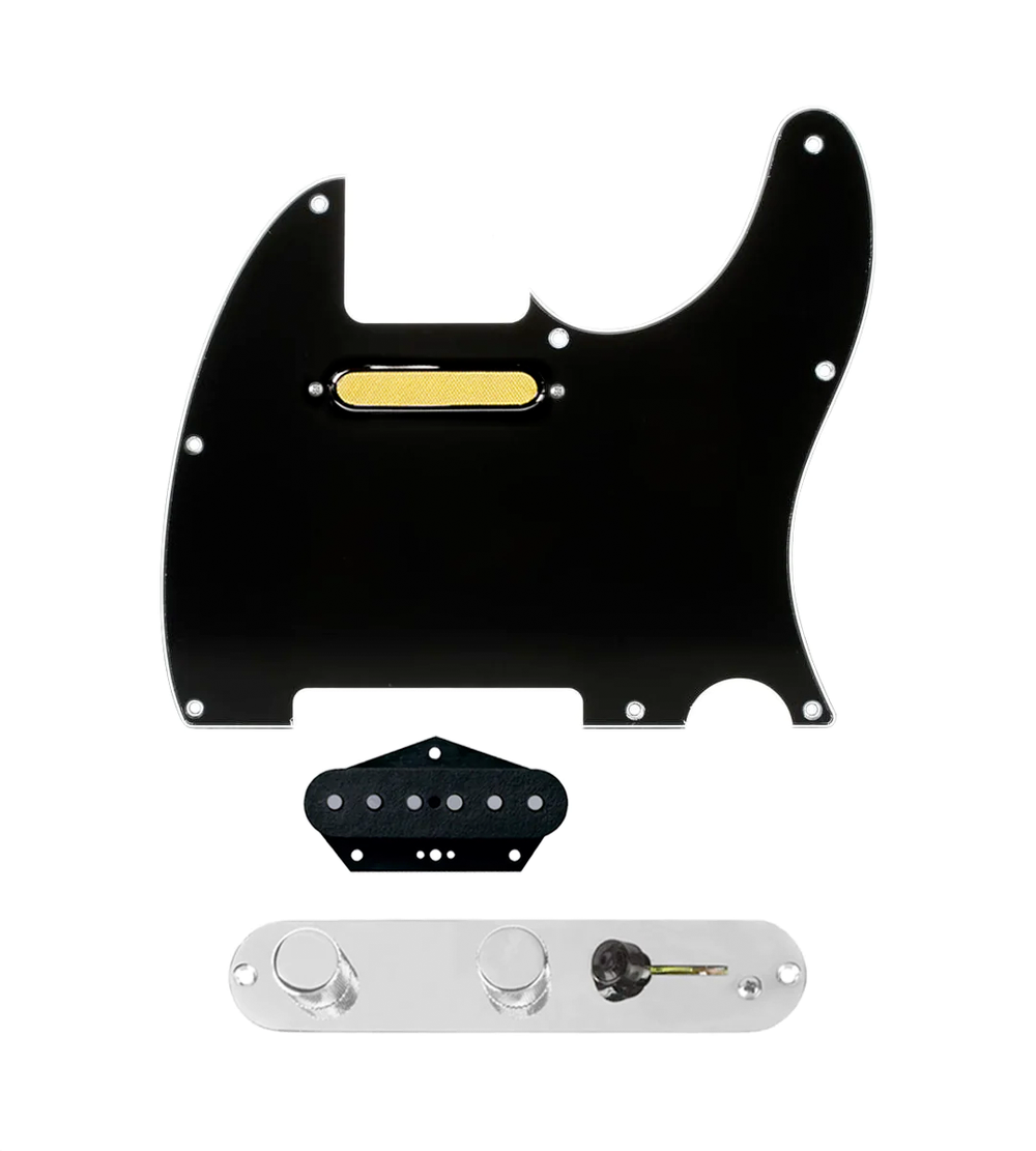 920D Custom Gold Foil Loaded Pickguard for Tele With Black Pickguard and T3W-REV-C Control Plate