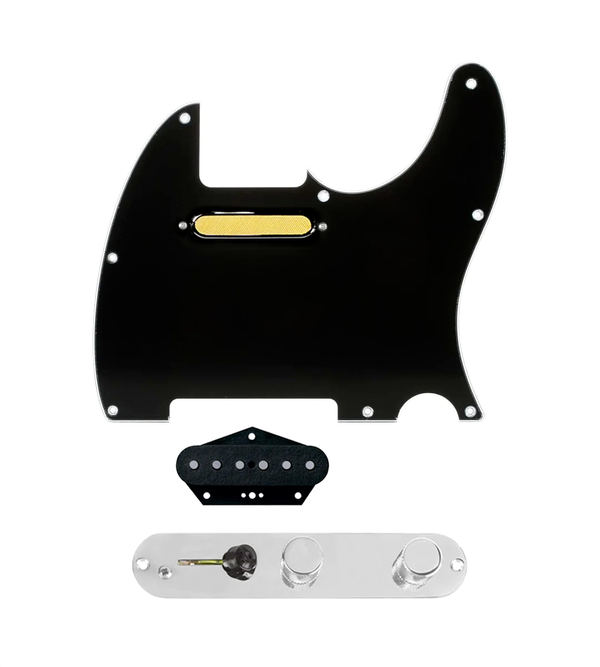 920D Custom Gold Foil Loaded Pickguard for Tele With Black Pickguard and T4W-C Control Plate