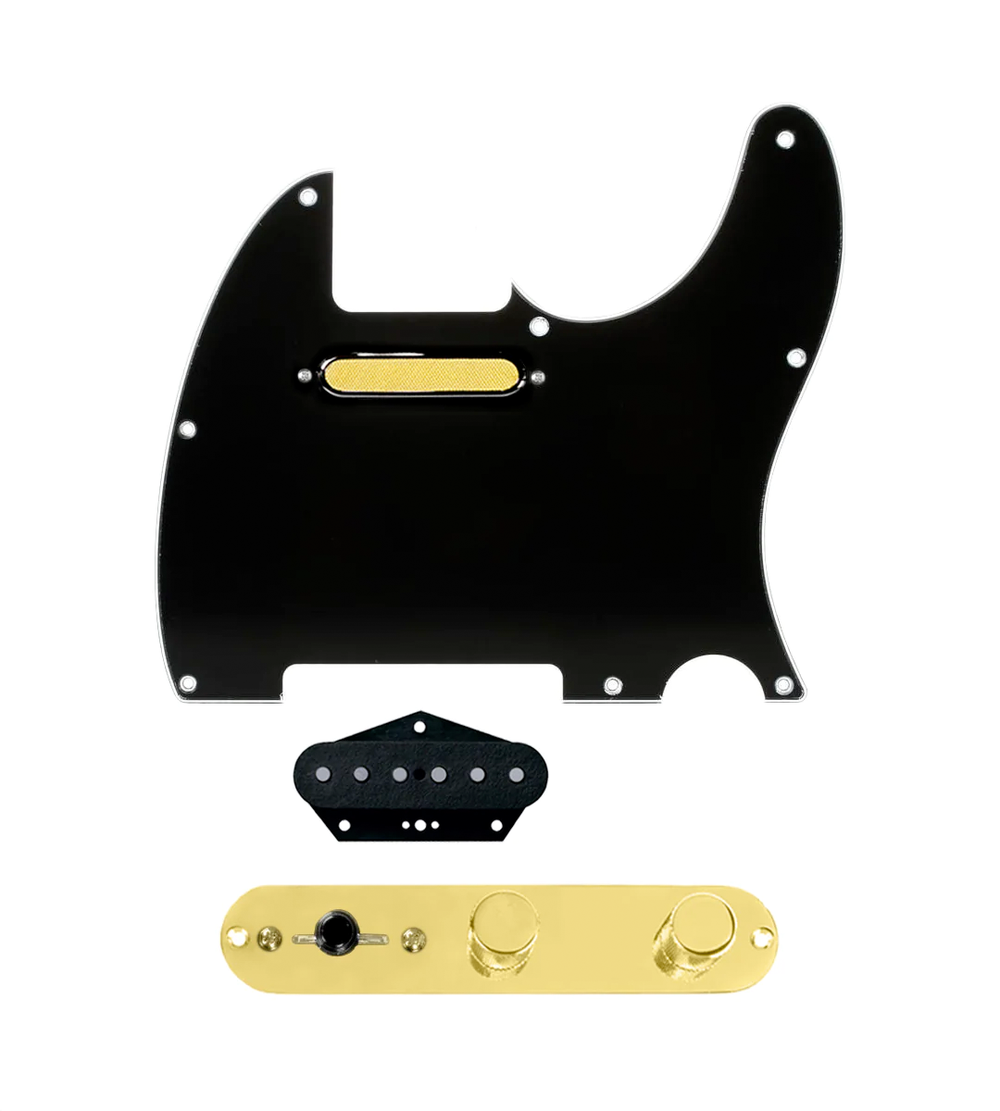 920D Custom Gold Foil Loaded Pickguard for Tele With Black Pickguard and T4W-G Control Plate