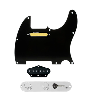 920D Custom Gold Foil Loaded Pickguard for Tele With Black Pickguard and T4W-REV-C Control Plate