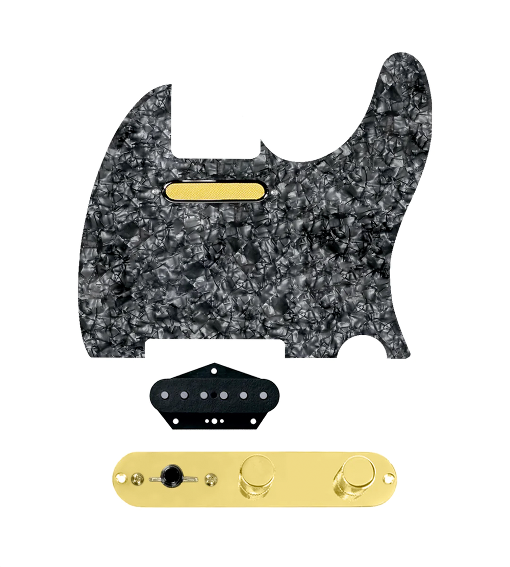 920D Custom Gold Foil Loaded Pickguard for Tele With Black Pearl Pickguard and T3W-G Control Plate