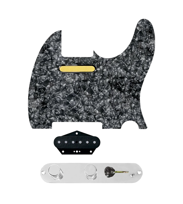920D Custom Gold Foil Loaded Pickguard for Tele With Black Pearl Pickguard and T3W-REV-C Control Plate