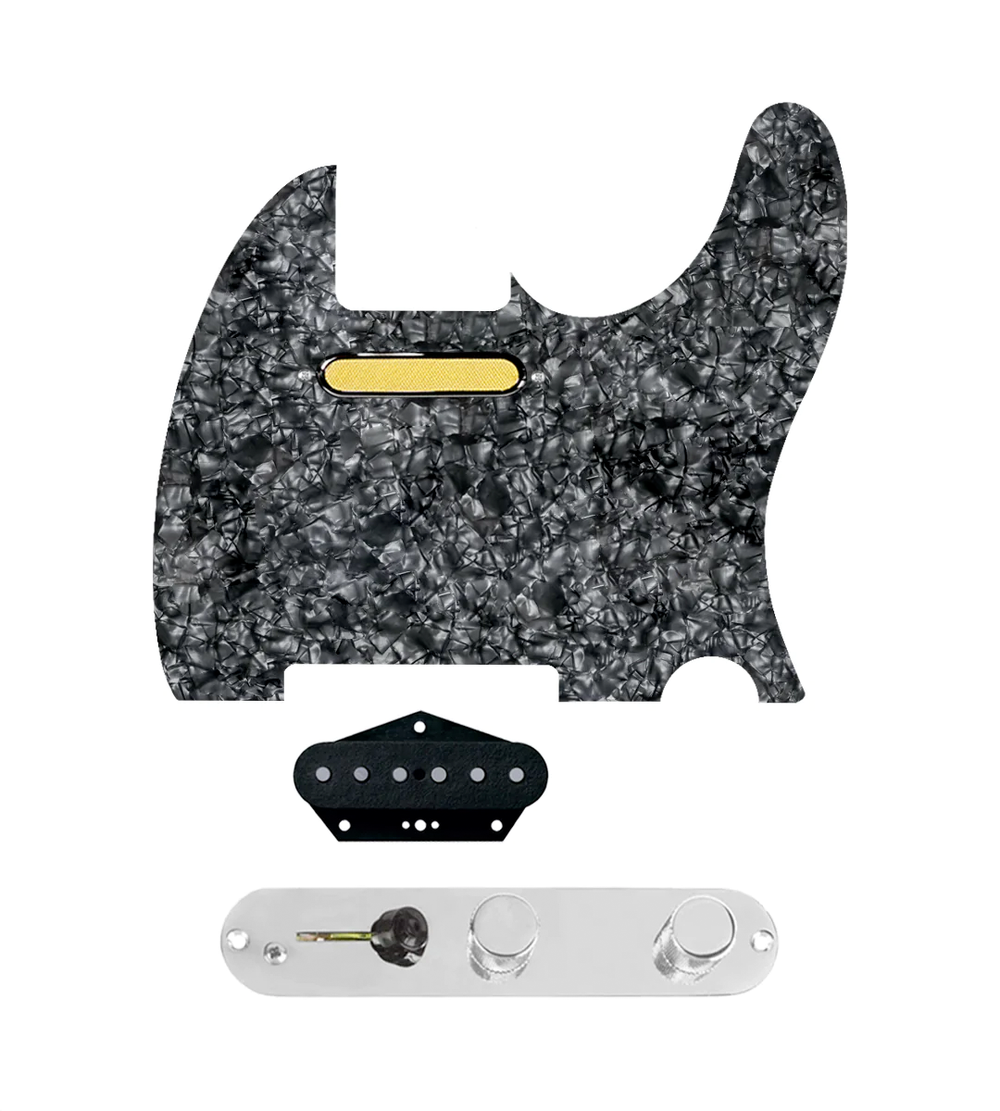 920D Custom Gold Foil Loaded Pickguard for Tele With Black Pearl Pickguard and T4W-C Control Plate