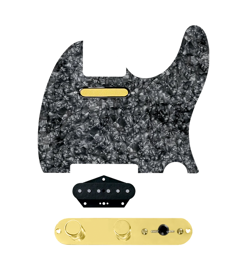 920D Custom Gold Foil Loaded Pickguard for Tele With Black Pearl Pickguard and T4W-REV-G Control Plate