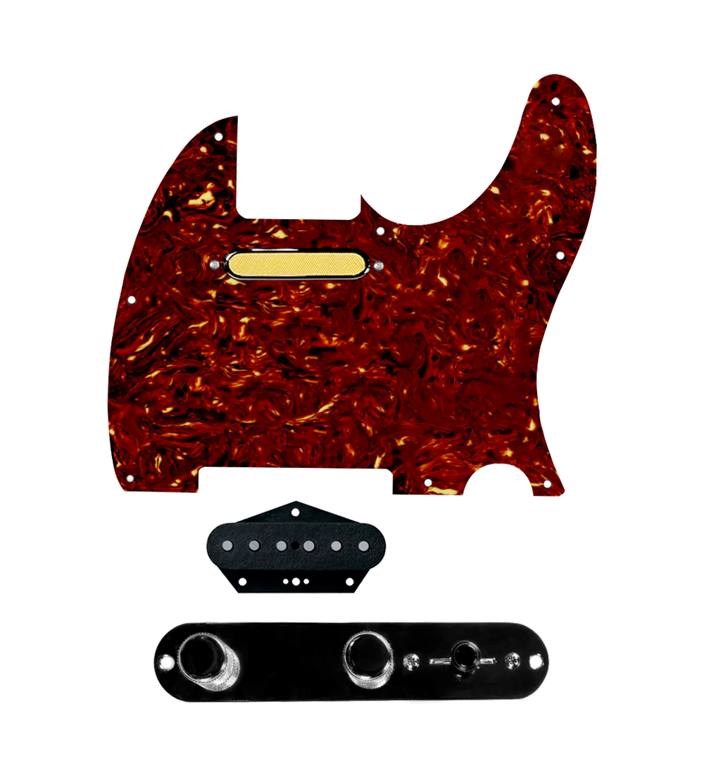 920D Custom Gold Foil Loaded Pickguard for Tele With Tortoise Pickguard and T4W-REV-B Control Plate