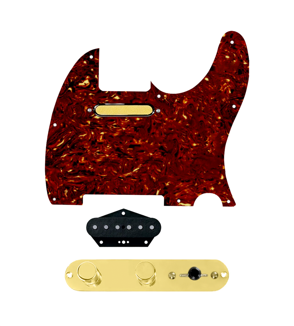 920D Custom Gold Foil Loaded Pickguard for Tele With Tortoise Pickguard and T4W-REV-G Control Plate