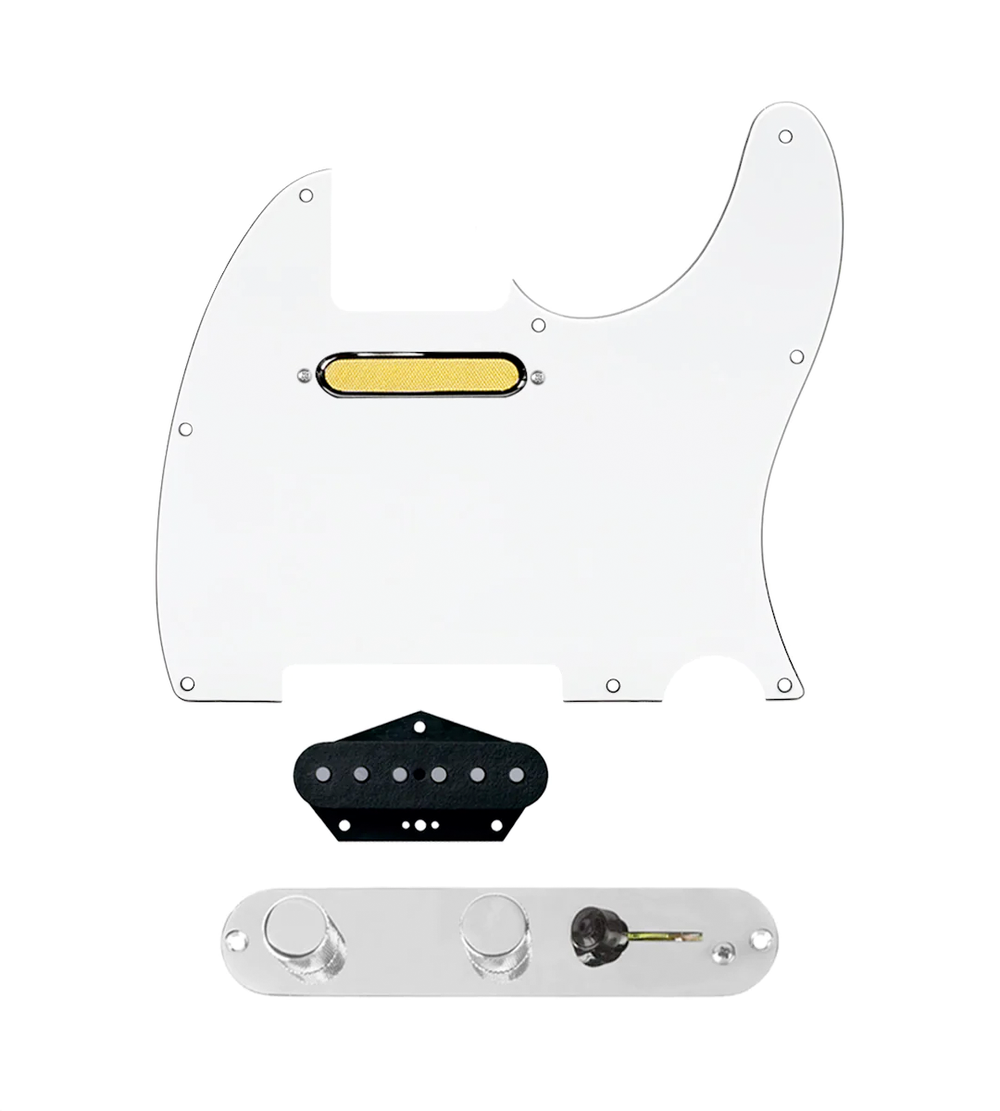 920D Custom Gold Foil Loaded Pickguard for Tele With White Pickguard and T4W-REV-C Control Plate