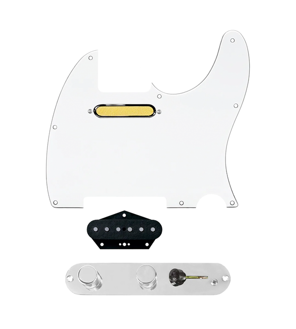 920D Custom Gold Foil Loaded Pickguard for Tele With White Pickguard and T4W-REV-C Control Plate