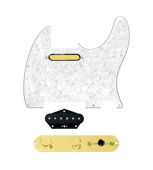 920D Custom Gold Foil Loaded Pickguard for Tele With White Pearl Pickguard and T4W-REV-G Control Plate