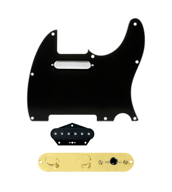 920D Custom Texas Grit Loaded Pickguard for Tele With Black Pickguard and T4W-REV-G Control Plate