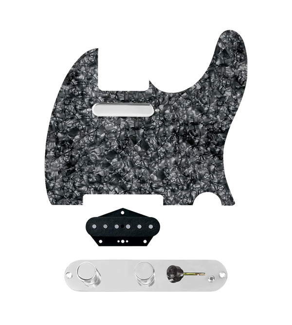 920D Custom Texas Grit Loaded Pickguard for Tele With Black Pearl Pickguard and T4W-REV-C Control Plate