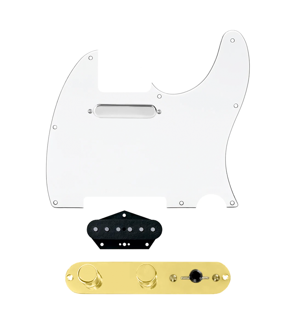 920D Custom Texas Grit Loaded Pickguard for Tele With White Pickguard and T3W-REV-G Control Plate