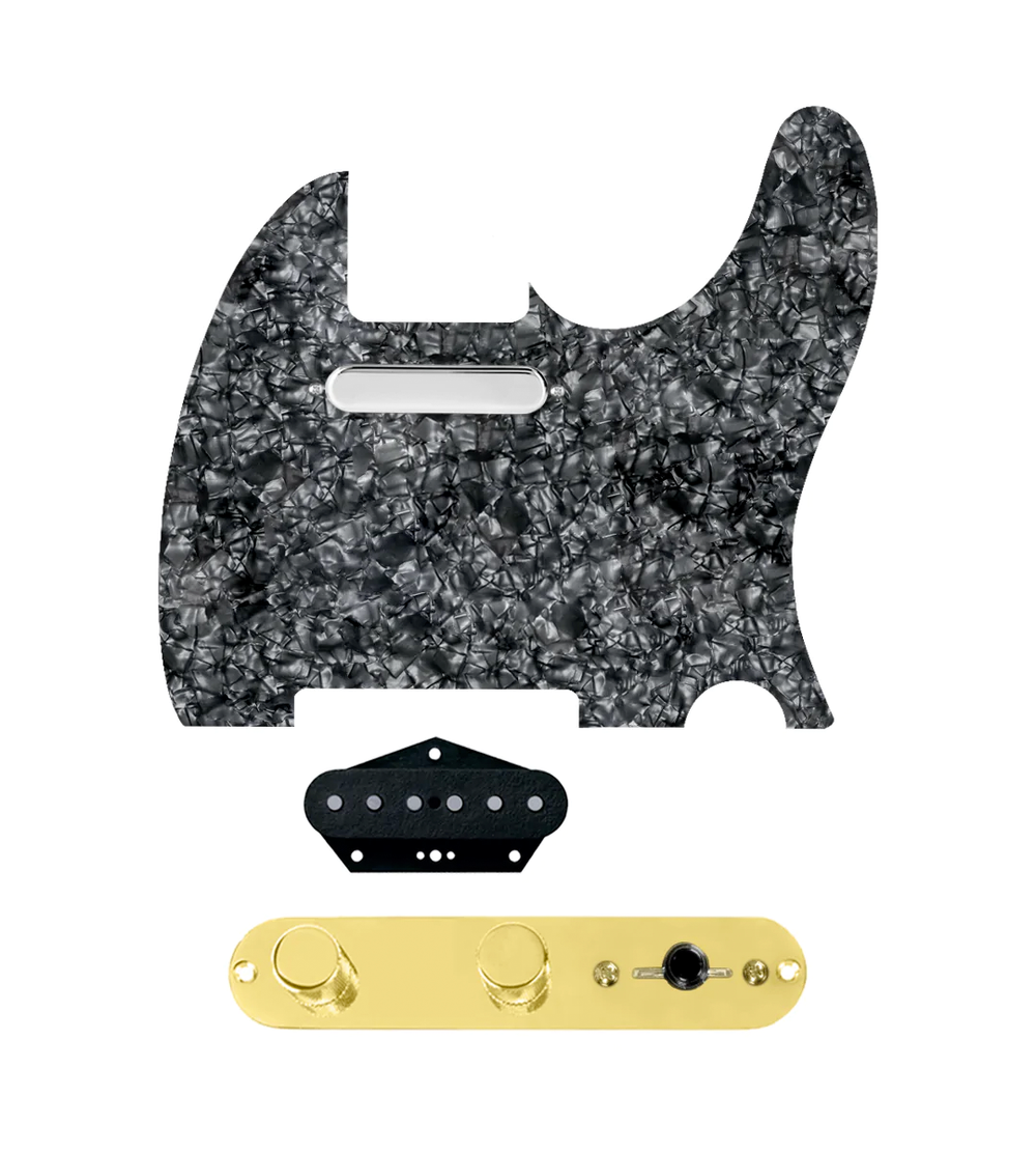 920D Custom Texas Vintage Loaded Pickguard for Tele With Black Pearl Pickguard and T4W-REV-G Control Plate