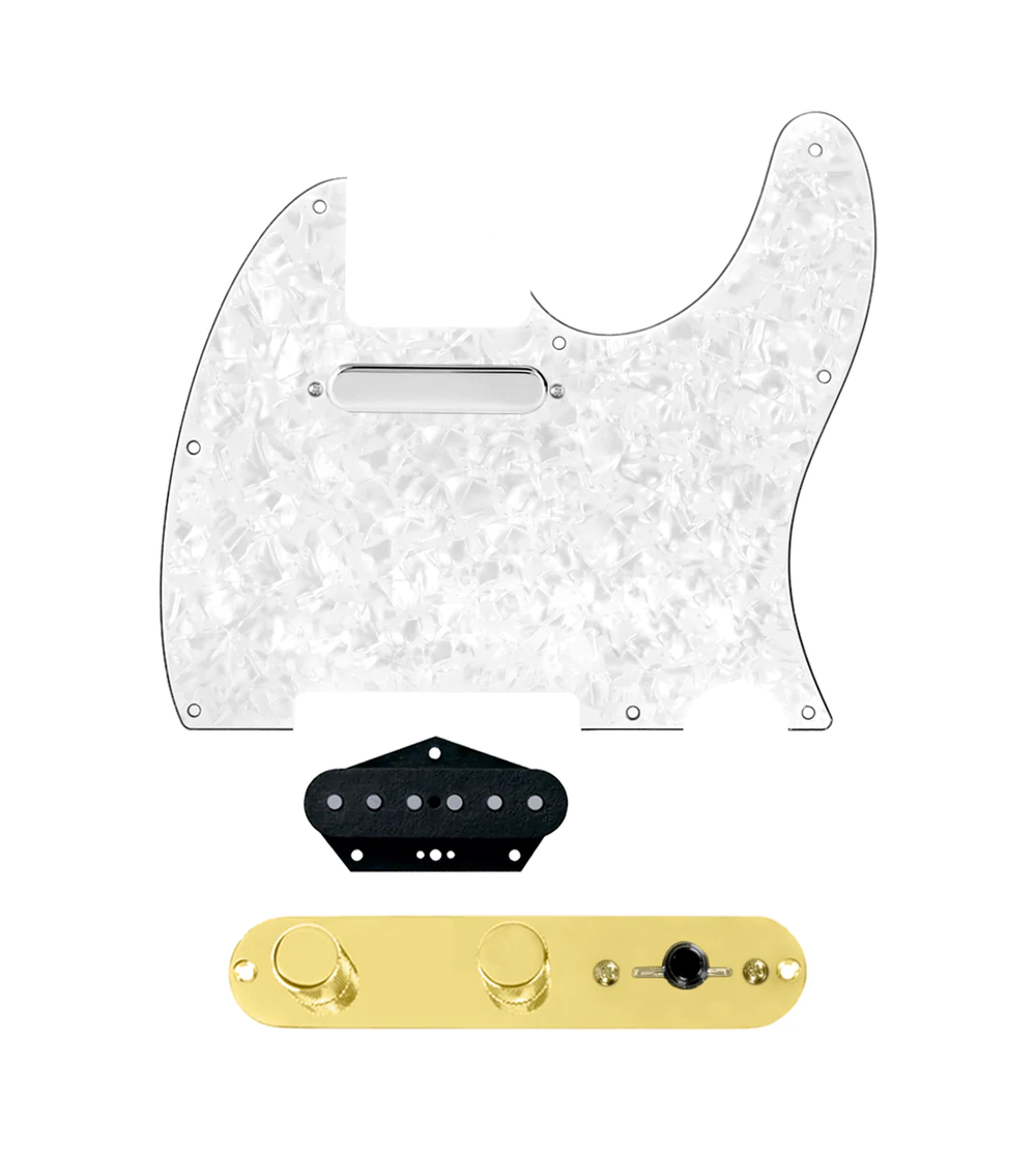 920D Custom Texas Vintage Loaded Pickguard for Tele With White Pearl Pickguard and T3W-REV-G Control Plate