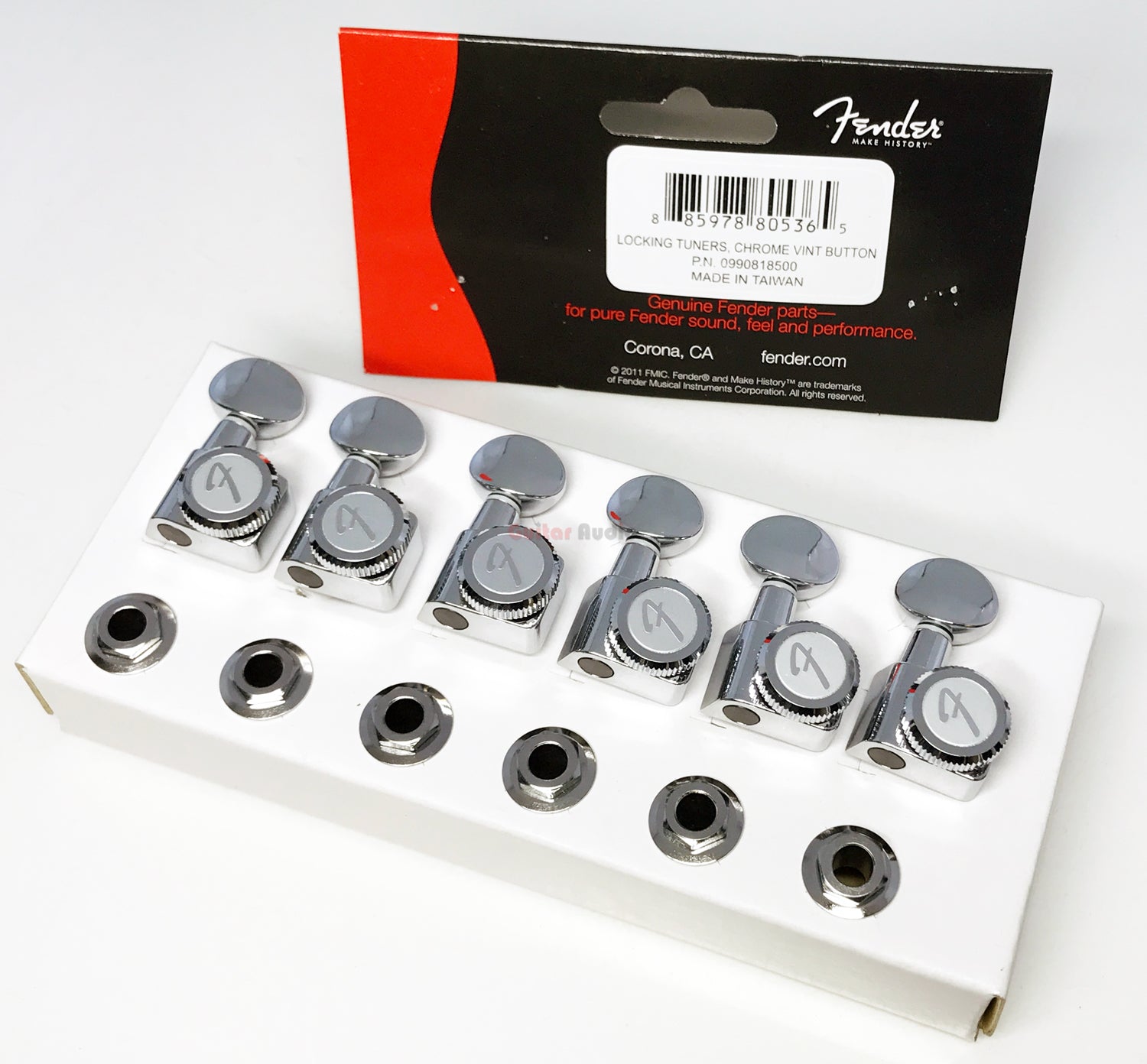 Genuine Fender Locking F Logo Tuners Machines Pegs CHROME w/VINTAGE BU