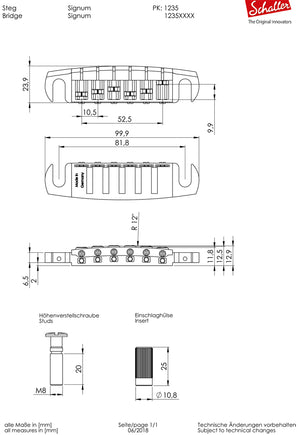 Schaller Germany Signum Wraparound Locking Guitar Bridge, NICKEL w/Brass Saddles
