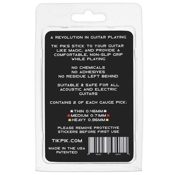 TIK PIK USA Stick-On Celluloid Guitar Picks, Black, 6-Pack, VARIETY PACK