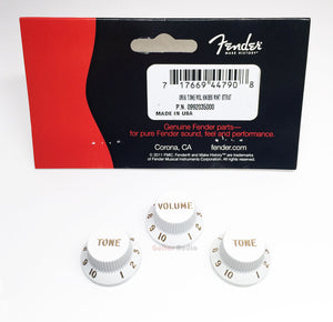 Genuine Fender Stratocaster/Strat White Control Guitar Knobs - 2 Tone, 1 Volume
