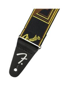 Genuine Fender WeighLess Stretch 2" Monogrammed Guitar Strap, Black/Yellow/Brown