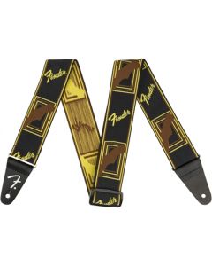 Genuine Fender WeighLess Stretch 2" Monogrammed Guitar Strap, Black/Yellow/Brown