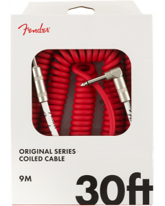 Fender Coiled Guitar/Instrument Cable, FIESTA RED, Straight to Right-Angle 30'ft