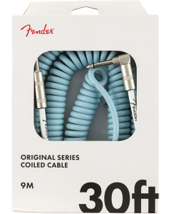 Fender Coiled Guitar/Instrument Cable, BLUE, Straight to Right-Angle 30'ft